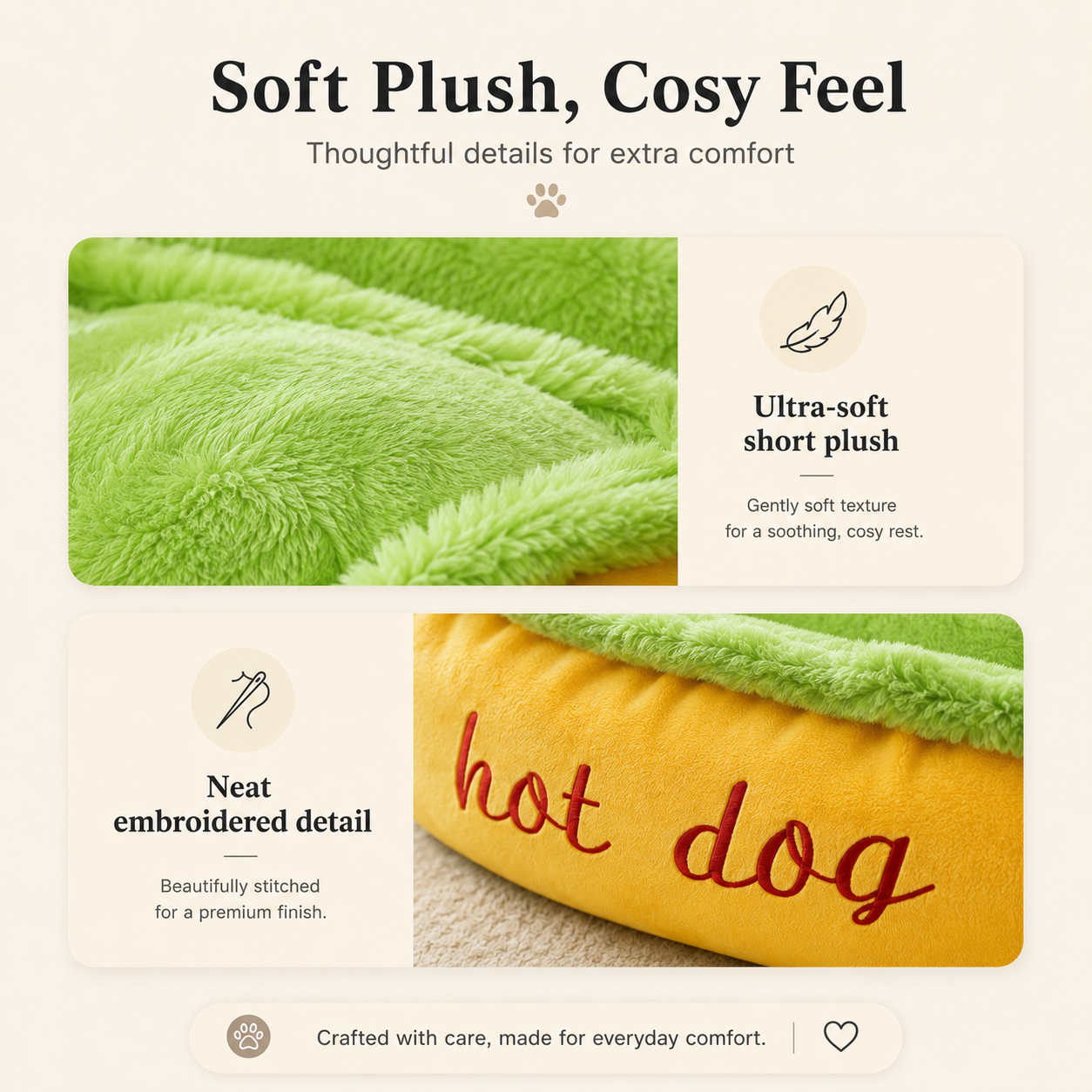 Funny Hot Dog Plush Pet Bed - Washable Luxury Cushion Sofa for Small Dogs & Cats