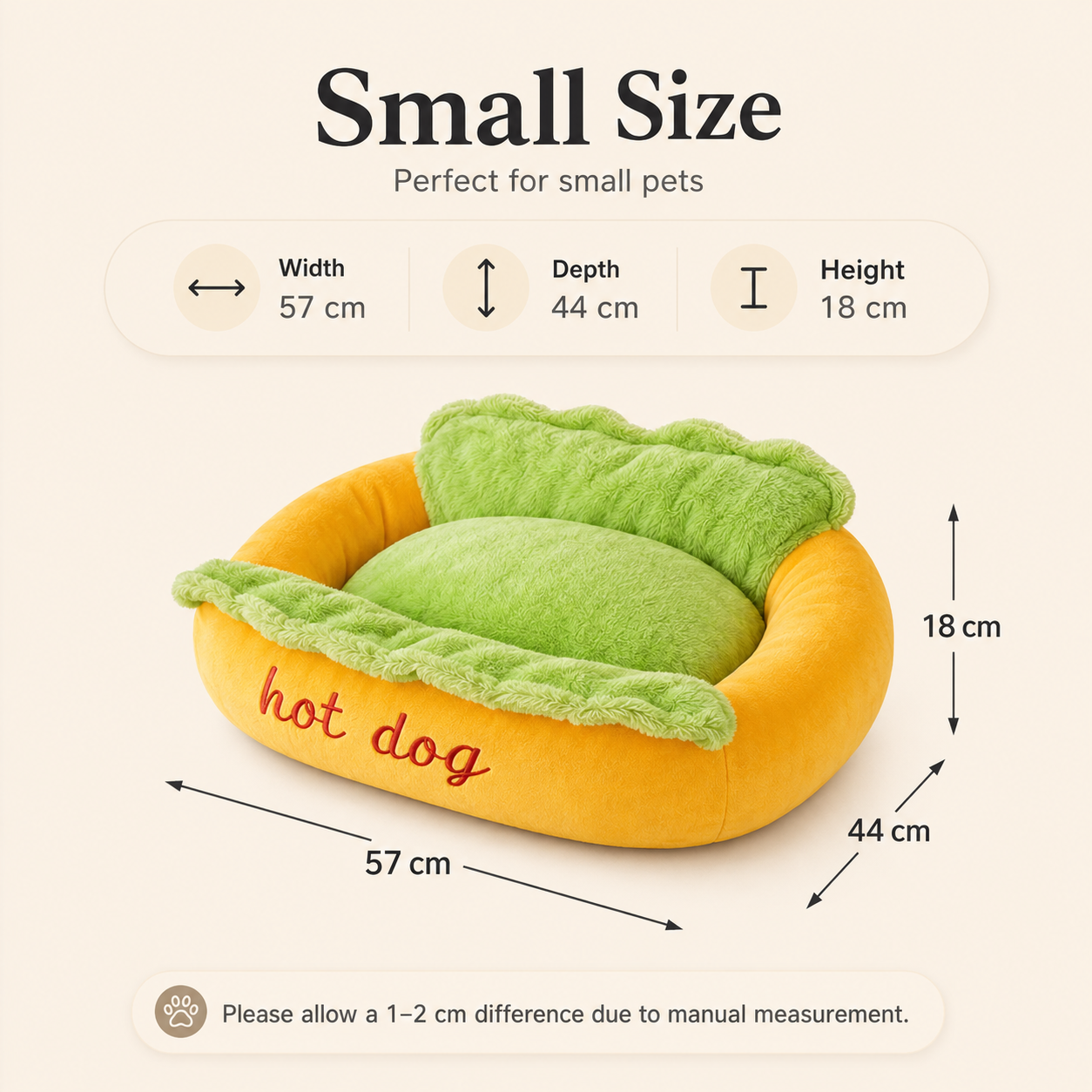 Funny Hot Dog Plush Pet Bed - Washable Luxury Cushion Sofa for Small Dogs & Cats
