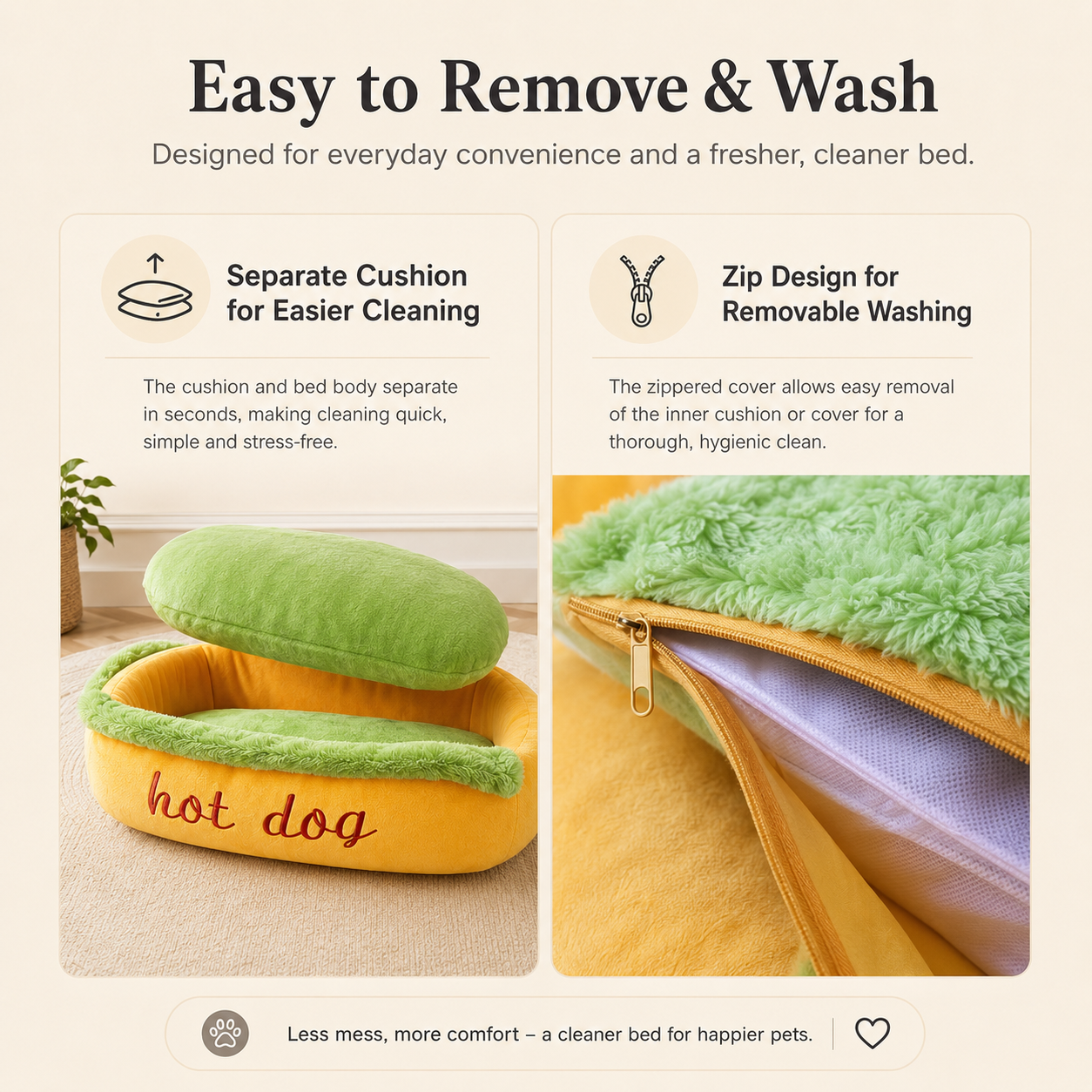 Funny Hot Dog Plush Pet Bed - Washable Luxury Cushion Sofa for Small Dogs & Cats